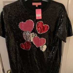 Simply Southern black sequin heart shift dress size L /XL New